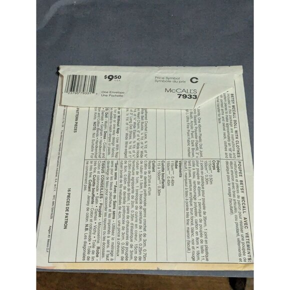 Simplicity Crafts 9620 & McCall's 7933 VTG Doll and Clothing  Patterns UNCUT - Picture 3 of 5